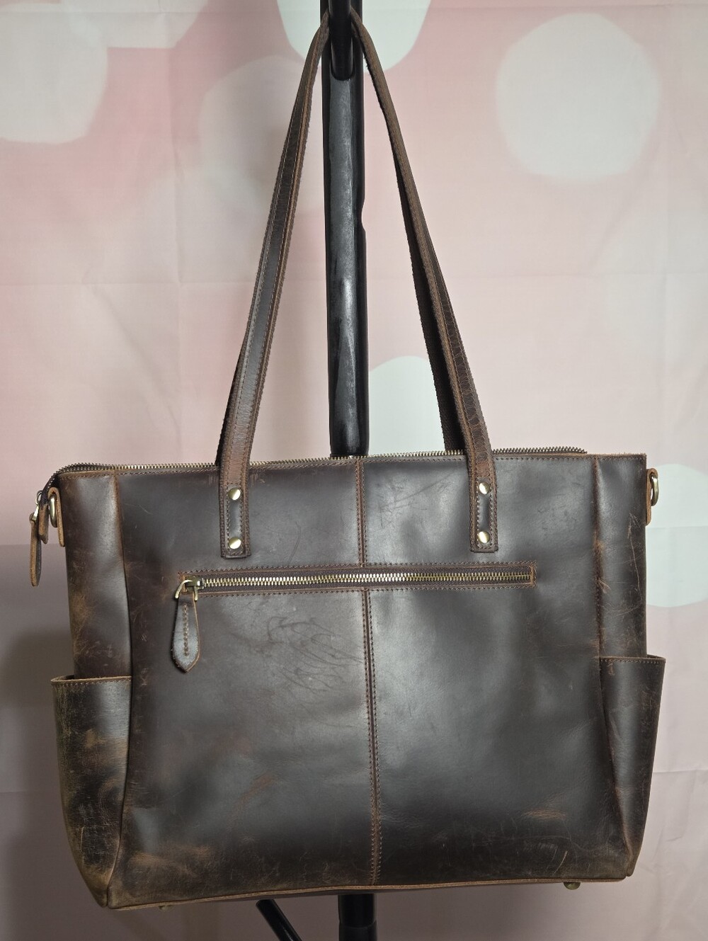 Brown Leather S Zone Tote Bag - Classic Work & Travel Carryall